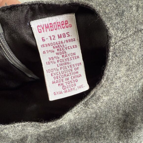 Y2K Girls Gymboree Gray Wool Blend Jumper Dress City France Pink Twirl Sz 6-12M - Picture 6 of 8